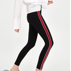 Zara Black Pants with Red Stripe Small